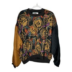 Vintage Protest Blues Sweater Womens Large Silk Baroque Quilted Satin Maximal